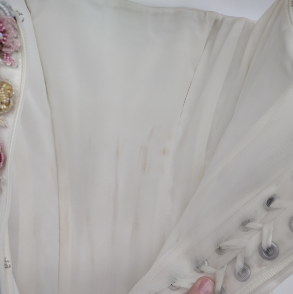 Atelier Aimee strapless beaded floral wedding gown roses ruched size 2 size 4 - Picture 9 of 14